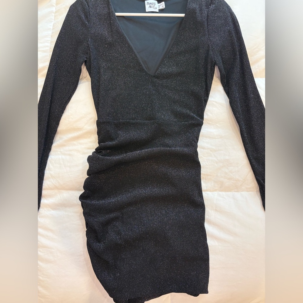 Princess Polly Shimmering Black Long Sleeve Dress
